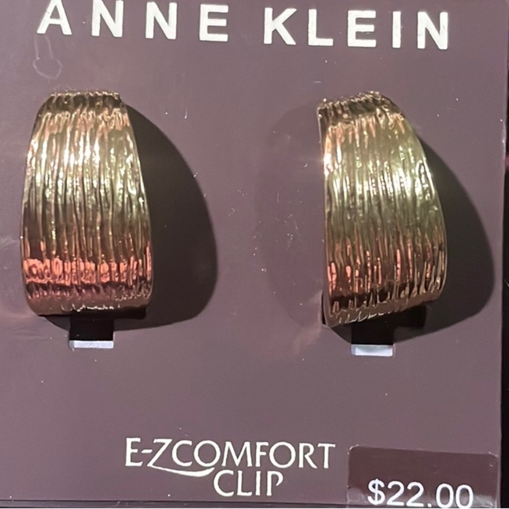 New Anne Klein - Gold Tone EZ Comfort Clip On Earrings
